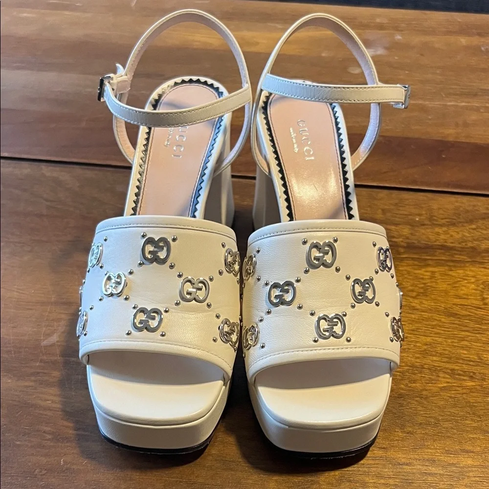 Gucci Cream Platform Sandals double G